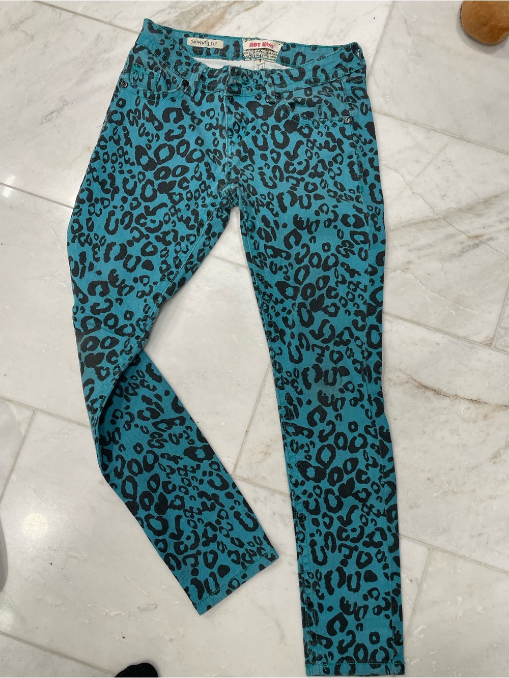 Hot Kiss Teal and Black Leopard Skinny Jeans